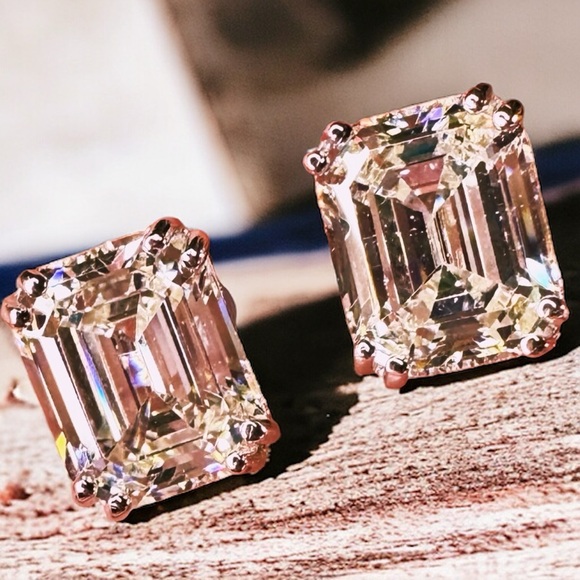 NEW Solid 925 Sterling Silver Prong Set Emerald Cut High Carbon Sparkling Studs - Picture 14 of 16